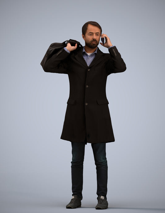 scanned 3D man business standing, photogrammetry people for Enscape and V-Ray