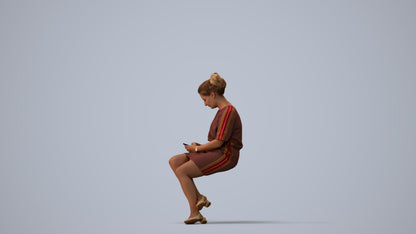 realistic 3D woman casual sitting, scanned archviz people for Blender and 3ds Max, three-quarter view render