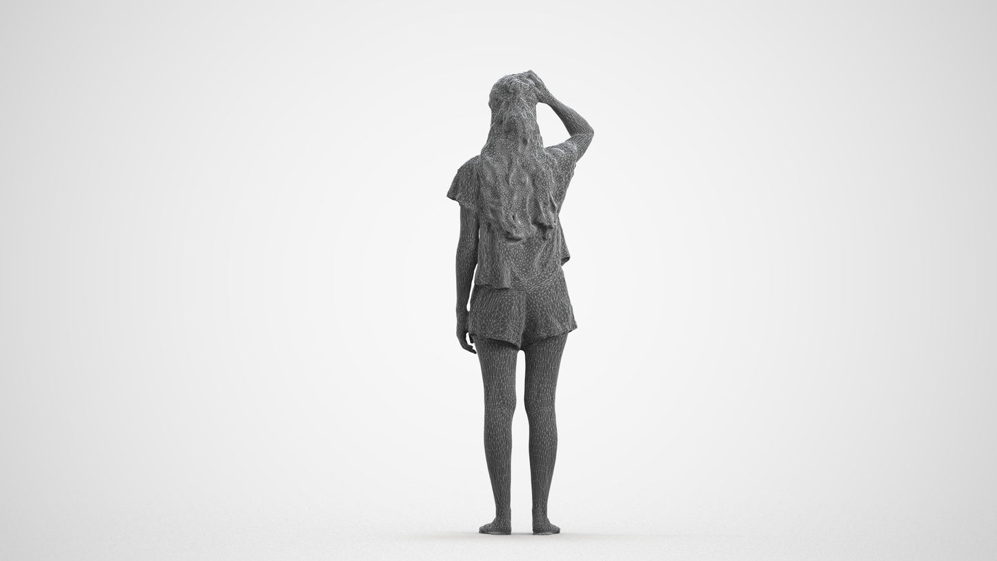 photogrammetry 3D woman casual standing, realistic human model archviz FBX, wireframe front view