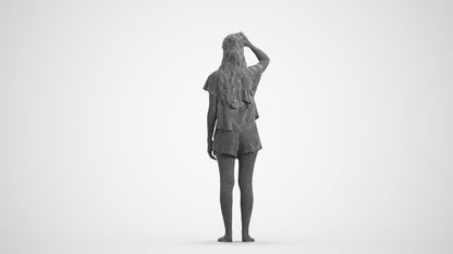 photogrammetry 3D woman casual standing, realistic human model archviz FBX, wireframe front view