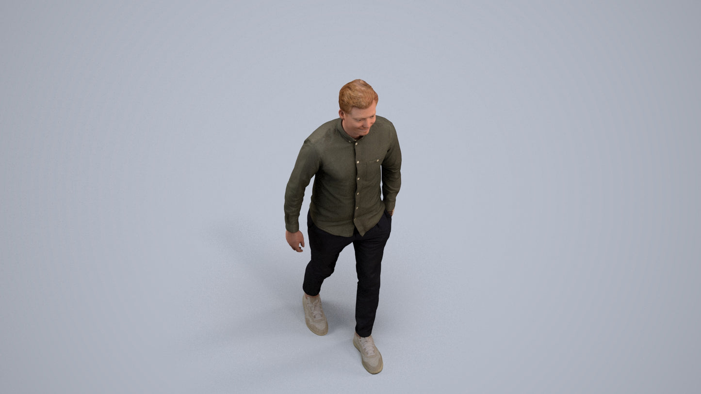 realistic 3D human man casual walking, archviz people FBX OBJ for Blender, back view render