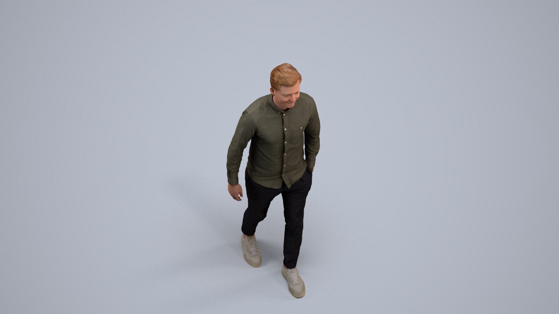 realistic 3D human man casual walking, archviz people FBX OBJ for Blender, back view render