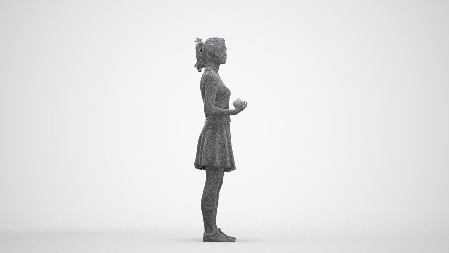 realistic 3D woman casual standing, scanned archviz people for Blender and 3ds Max, three-quarter front view render