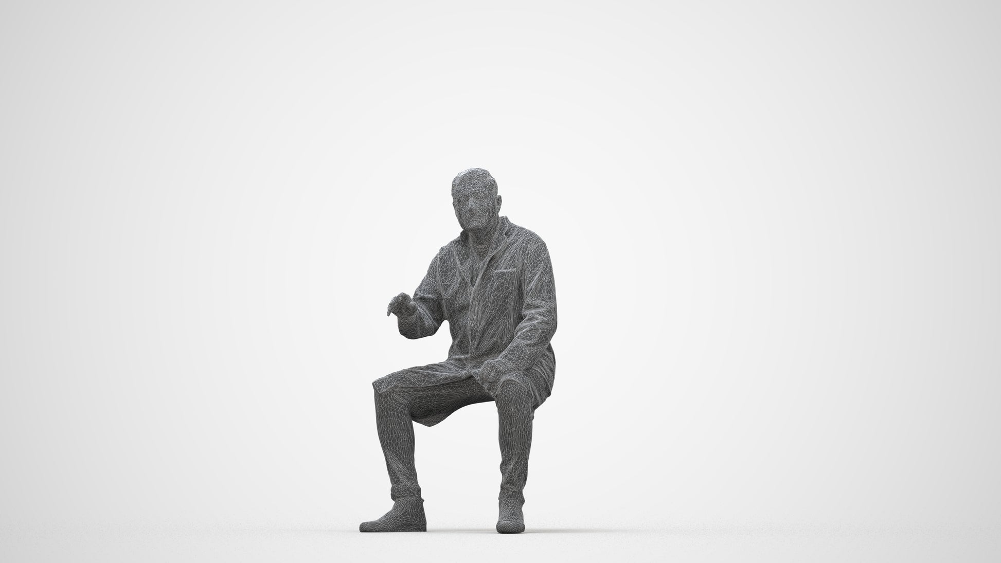 3D human model man medical, photogrammetry scanned person for archviz, wireframe back view