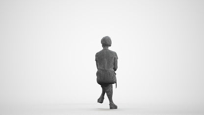 realistic 3D senior woman casual sitting, scanned archviz people for Blender and 3ds Max, wireframe front view