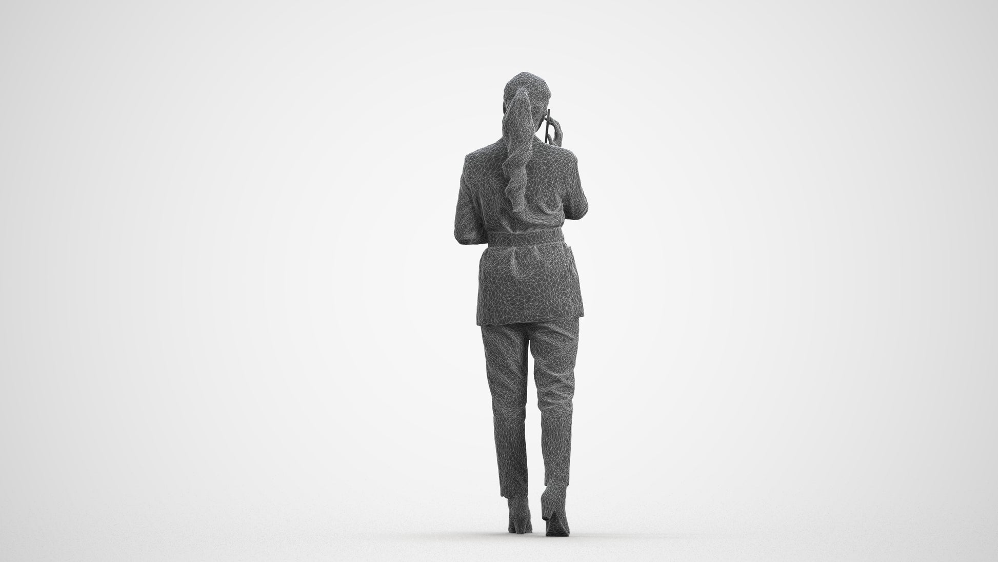3D scanned woman business, photorealistic archviz people for Enscape and SketchUp, wireframe front view