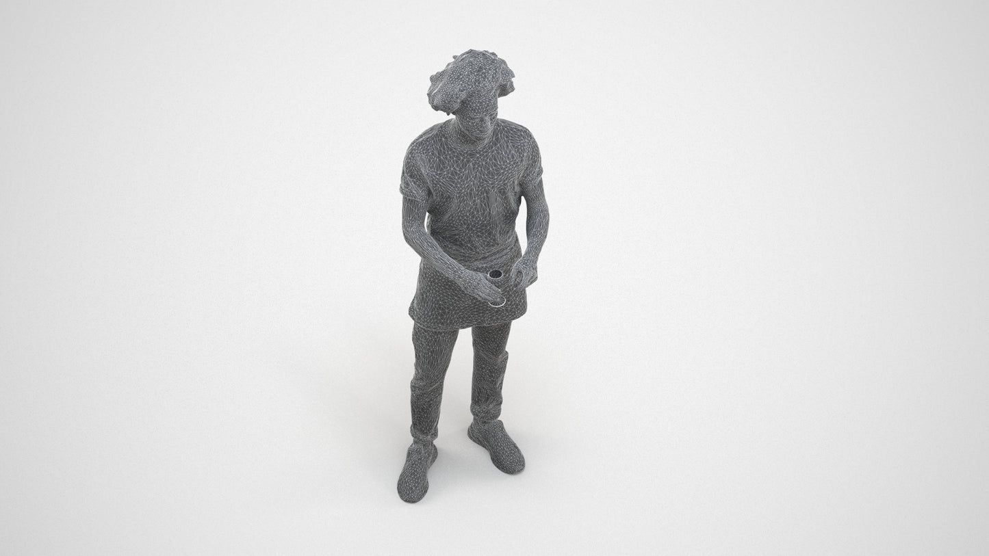 scanned 3D man hospitality, photogrammetry people for Enscape and V-Ray, wireframe three-quarter view