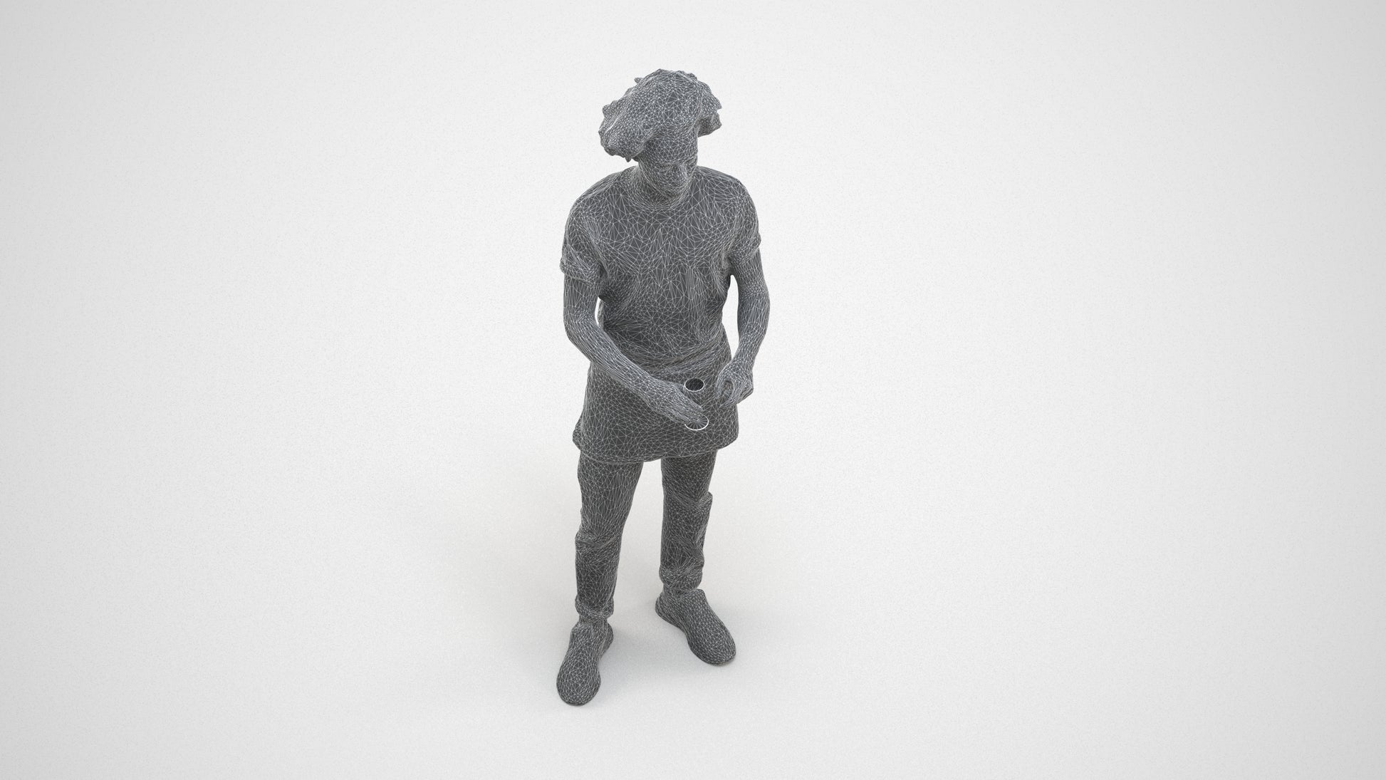 scanned 3D man hospitality, photogrammetry people for Enscape and V-Ray, wireframe three-quarter view