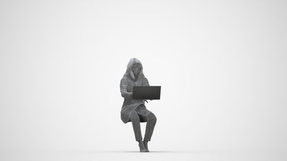 scanned 3D woman business sitting, photogrammetry people for Enscape and V-Ray, wireframe back view