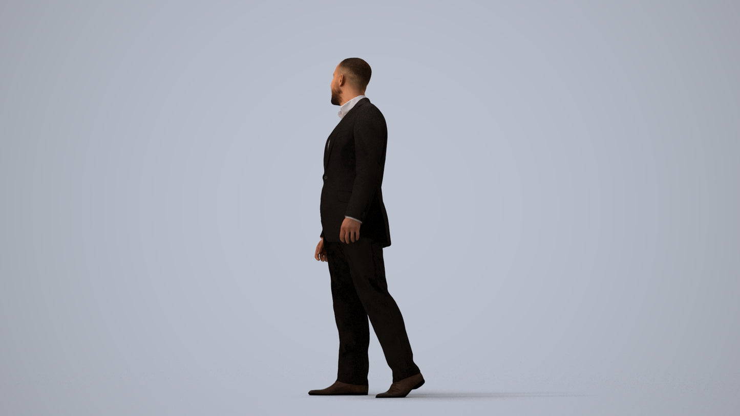 photogrammetry 3D man business, realistic human model archviz FBX, three-quarter view render