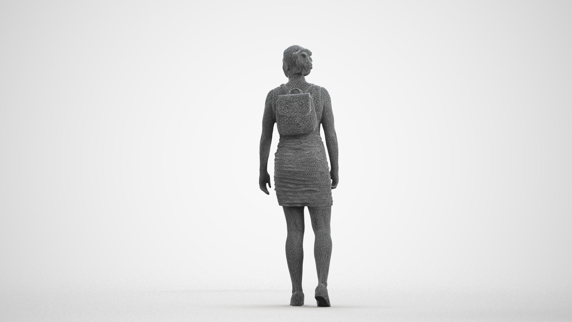 3D people model girl casual kids, scanned human for 3ds Max rendering, wireframe front view