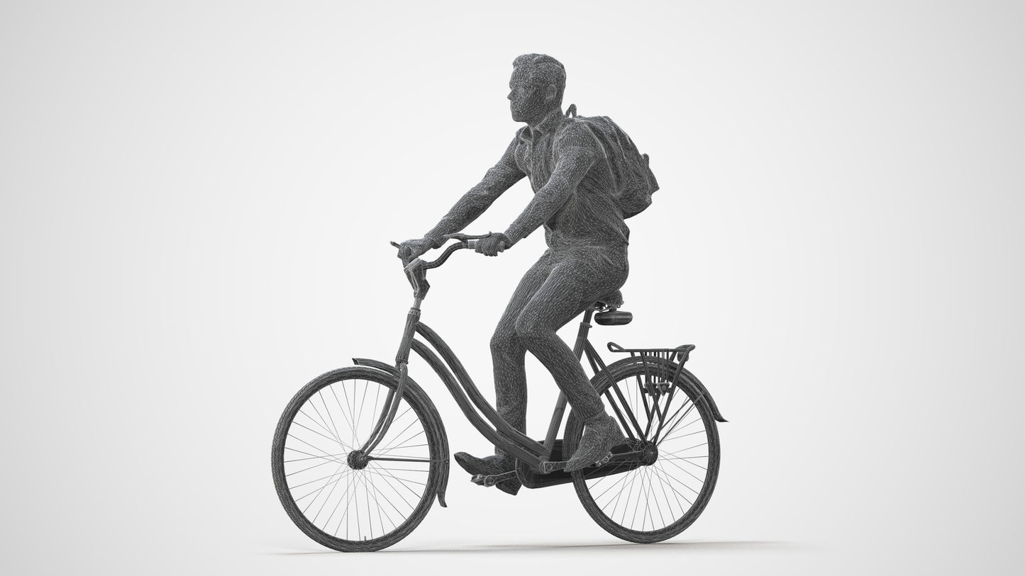 realistic 3D human boy business cycling, archviz people FBX OBJ for Blender, square thumbnail
