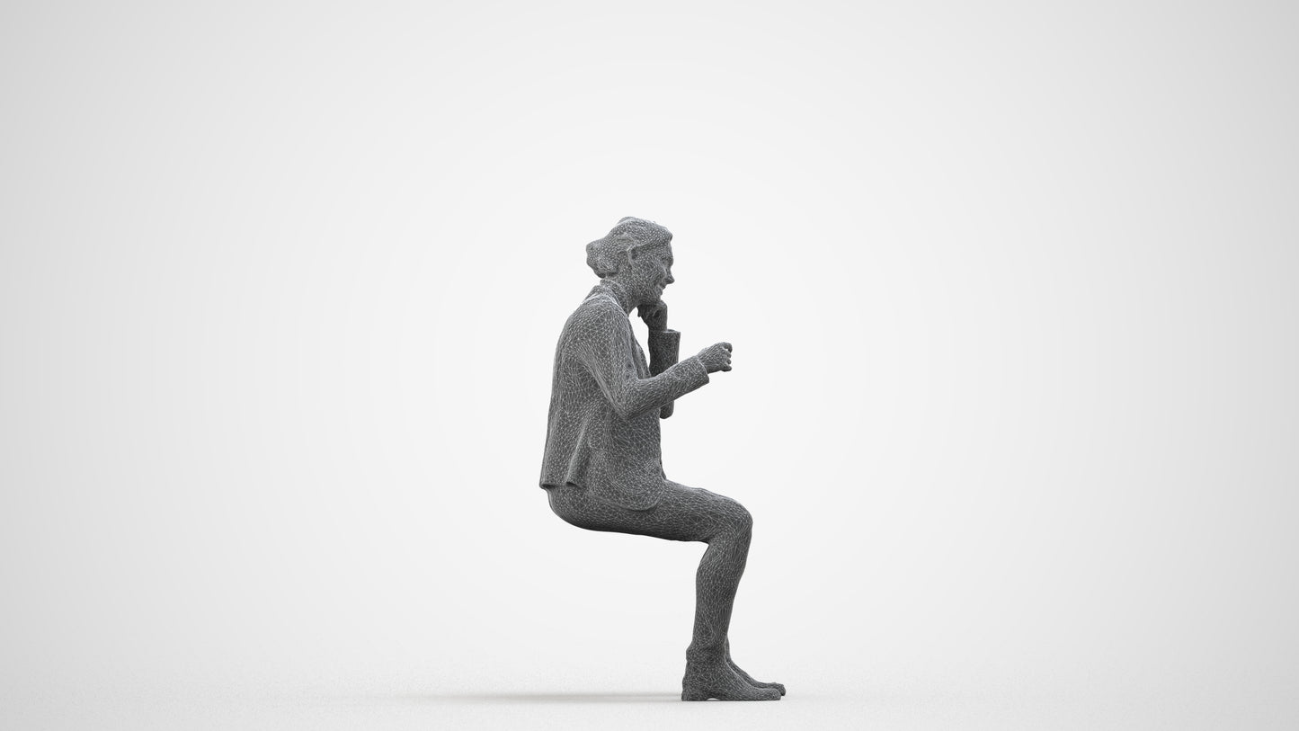 3D scanned woman business, photorealistic archviz people for Enscape and SketchUp, wireframe side view