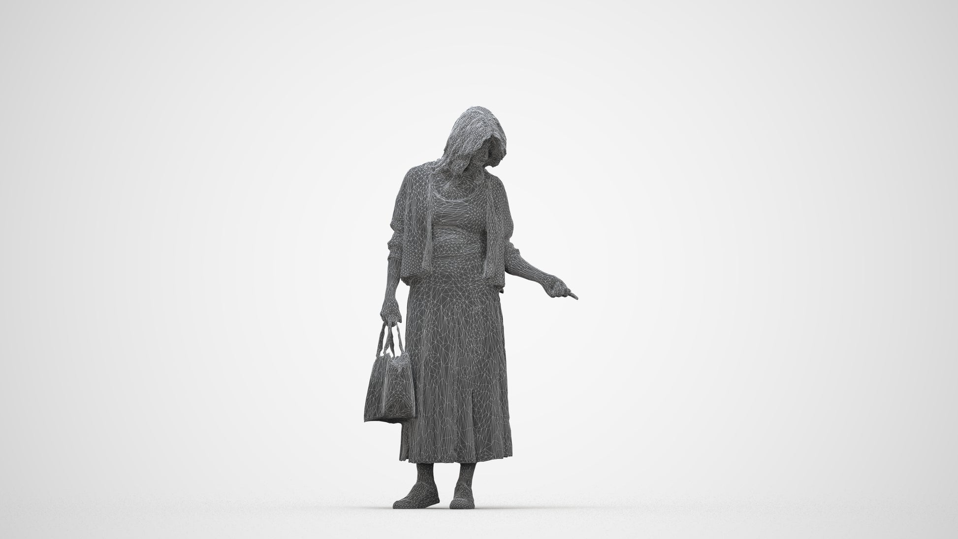 scanned 3D woman casual shopping, photogrammetry people for Enscape and V-Ray, wireframe back view