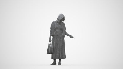 scanned 3D woman casual shopping, photogrammetry people for Enscape and V-Ray, wireframe back view