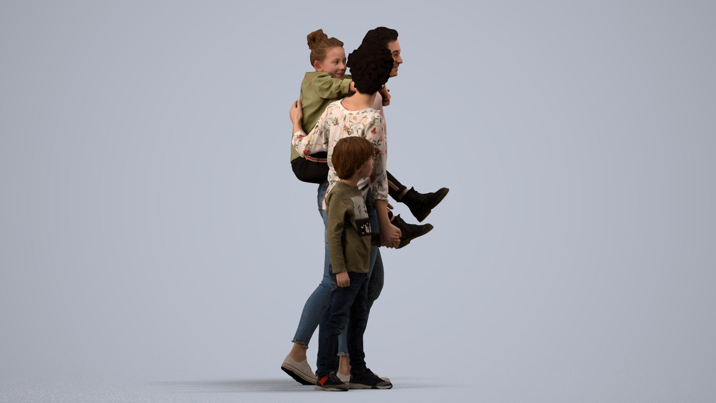 3D people model girl casual kids, scanned human for 3ds Max rendering, side view render