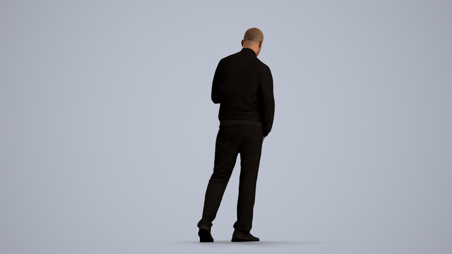 3D people model man walking, scanned human for 3ds Max rendering, front view render
