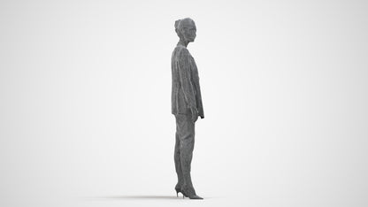 realistic 3D people woman business standing, render-ready for V-Ray and Corona, FBX OBJ, wireframe side view