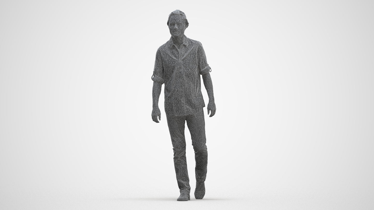 realistic 3D people man casual standing, render-ready for V-Ray and Corona, FBX OBJ, three-quarter front view render