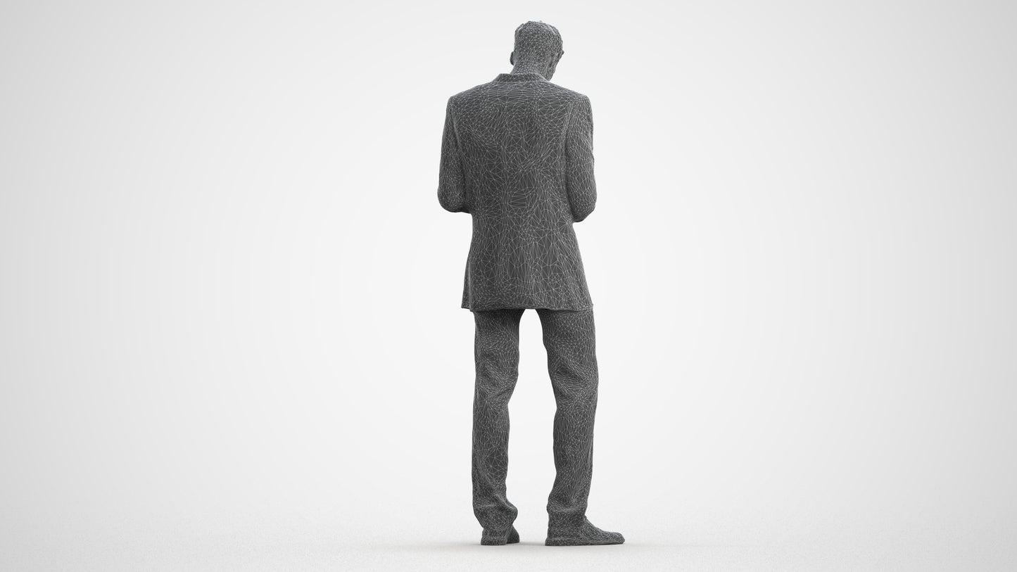 realistic 3D human man business, archviz people FBX OBJ for Blender, wireframe front view