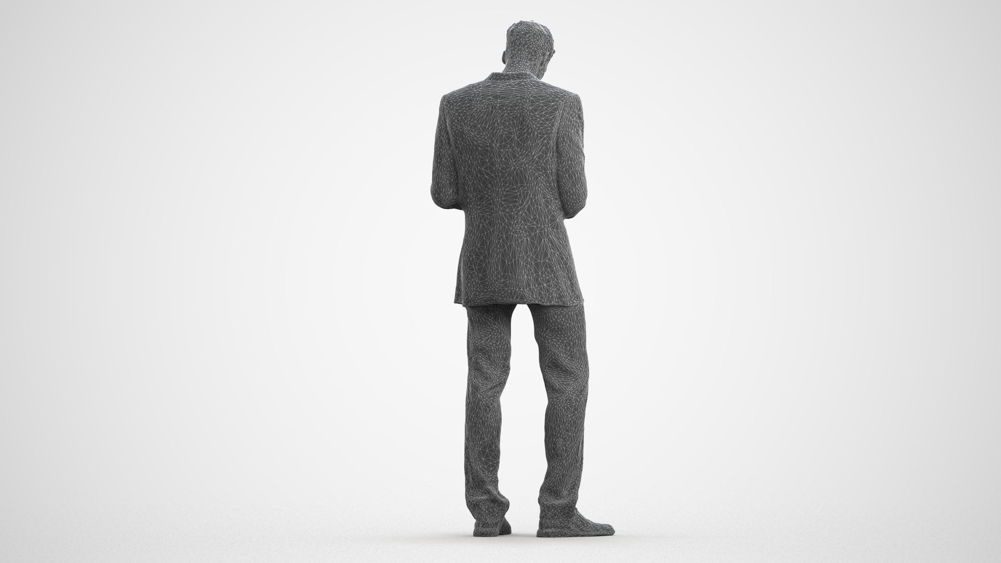 realistic 3D human man business, archviz people FBX OBJ for Blender, wireframe front view