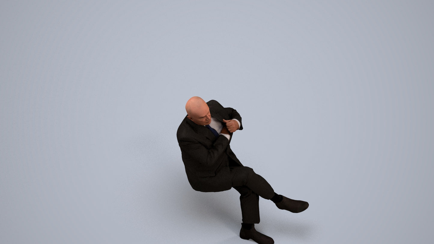 realistic 3D human senior man business mix, archviz people FBX OBJ for Blender, back view render