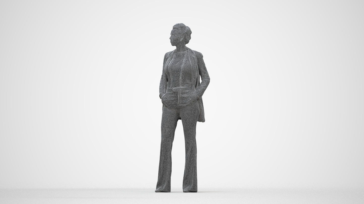 3D people model woman business standing, scanned human for 3ds Max rendering, wireframe back view