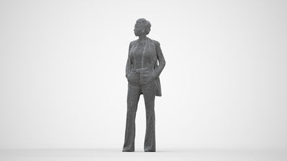 3D people model woman business standing, scanned human for 3ds Max rendering, wireframe back view