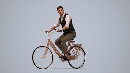 realistic 3D man business cycling, scanned archviz people for Blender and 3ds Max, top-down view render
