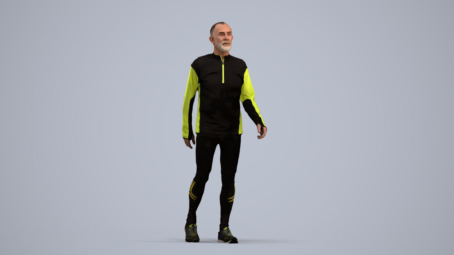 3D people model senior man sport, scanned human for 3ds Max rendering, standing pose render