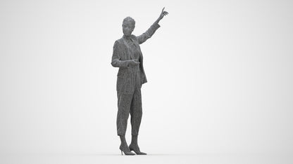 3D human model woman business, photogrammetry scanned person for archviz, wireframe back view