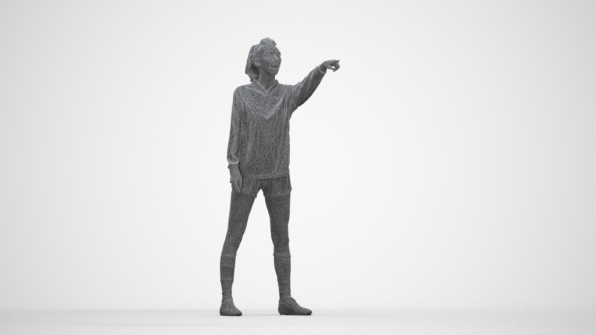 3D human model woman sport, photogrammetry scanned person for archviz, wireframe back view