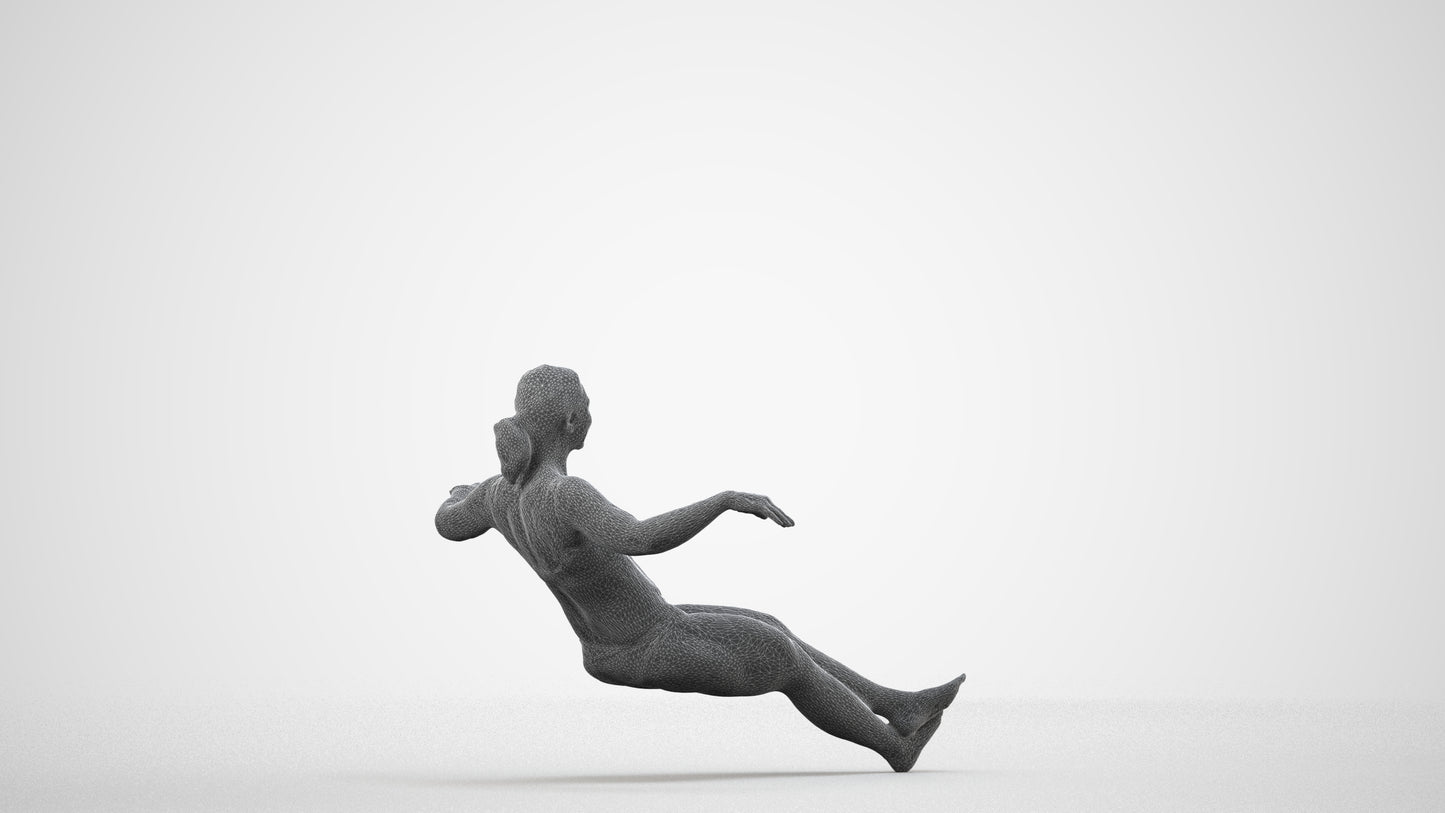 realistic 3D woman pool, scanned archviz people for Blender and 3ds Max, wireframe side view