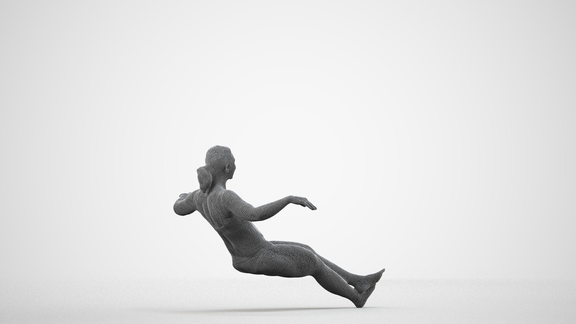 realistic 3D woman pool, scanned archviz people for Blender and 3ds Max, wireframe side view