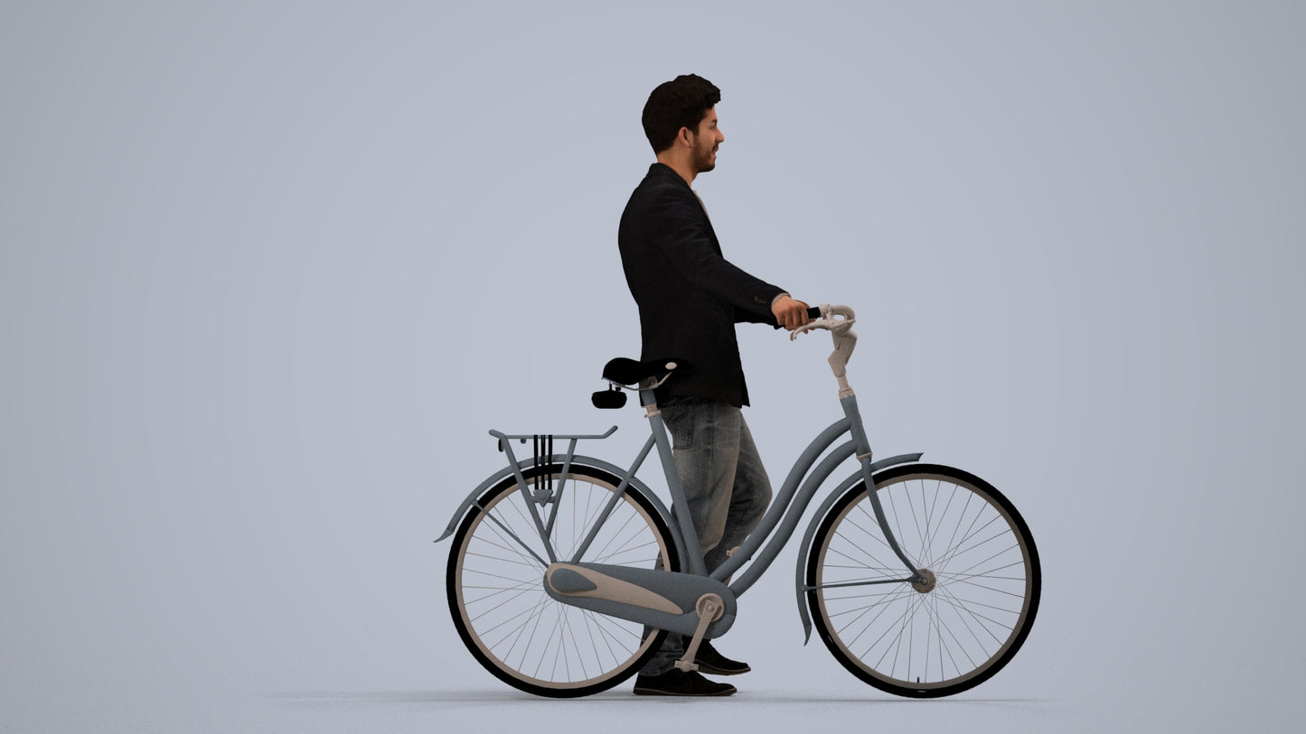 realistic 3D people man casual cycling, render-ready for V-Ray and Corona, FBX OBJ, side view render
