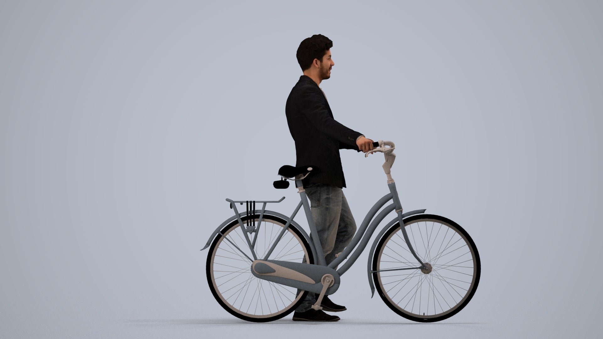 realistic 3D people man casual cycling, render-ready for V-Ray and Corona, FBX OBJ, side view render
