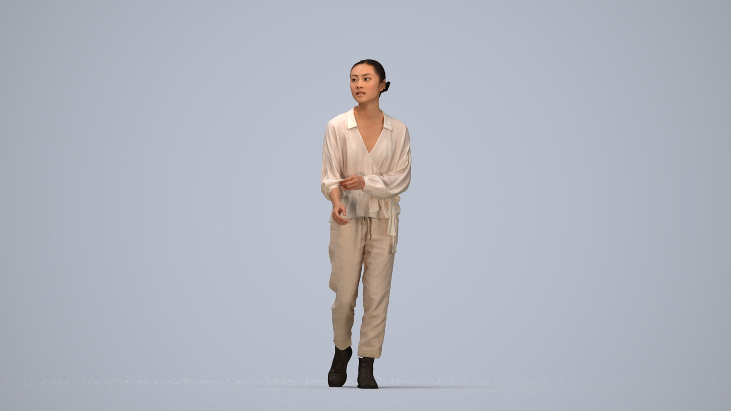 realistic 3D human woman casual walking, archviz people FBX OBJ for Blender, top-down view render