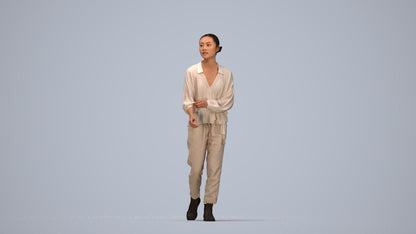 realistic 3D human woman casual walking, archviz people FBX OBJ for Blender, top-down view render