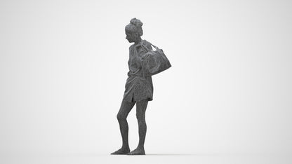 3D people model woman casual standing, scanned human for 3ds Max rendering, wireframe back view