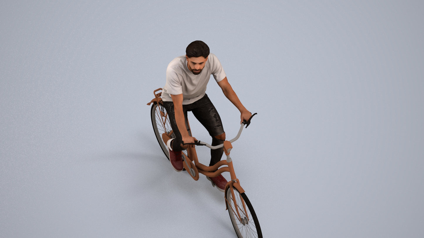 realistic 3D people man casual cycling, render-ready for V-Ray and Corona, FBX OBJ, back view render