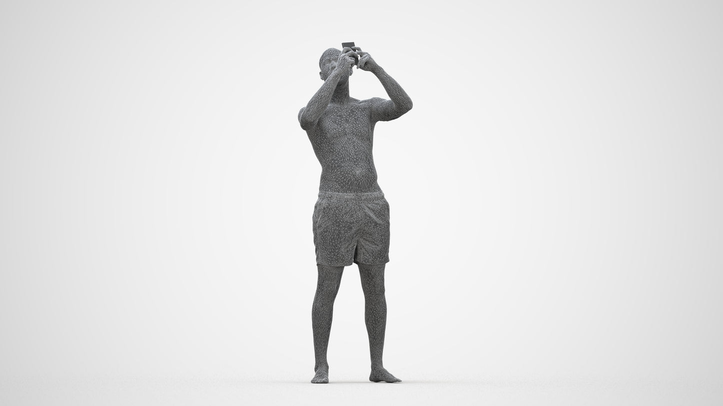 scanned 3D man pool, photogrammetry people for Enscape and V-Ray, wireframe back view
