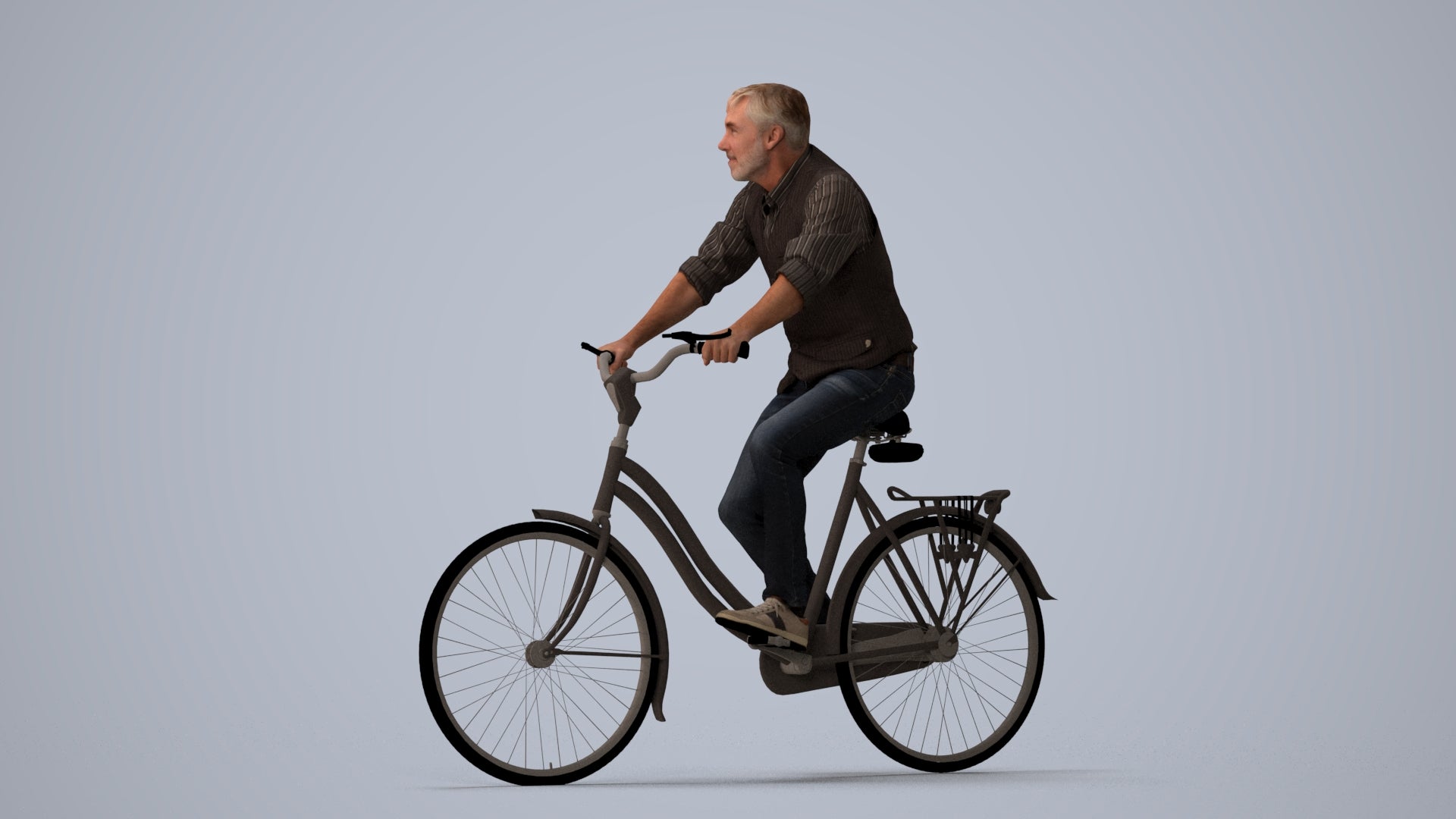 3D scanned man cycling casual, photorealistic archviz people for Enscape and SketchUp, three-quarter view render