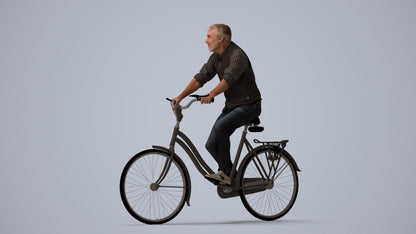 3D scanned man cycling casual, photorealistic archviz people for Enscape and SketchUp, three-quarter view render