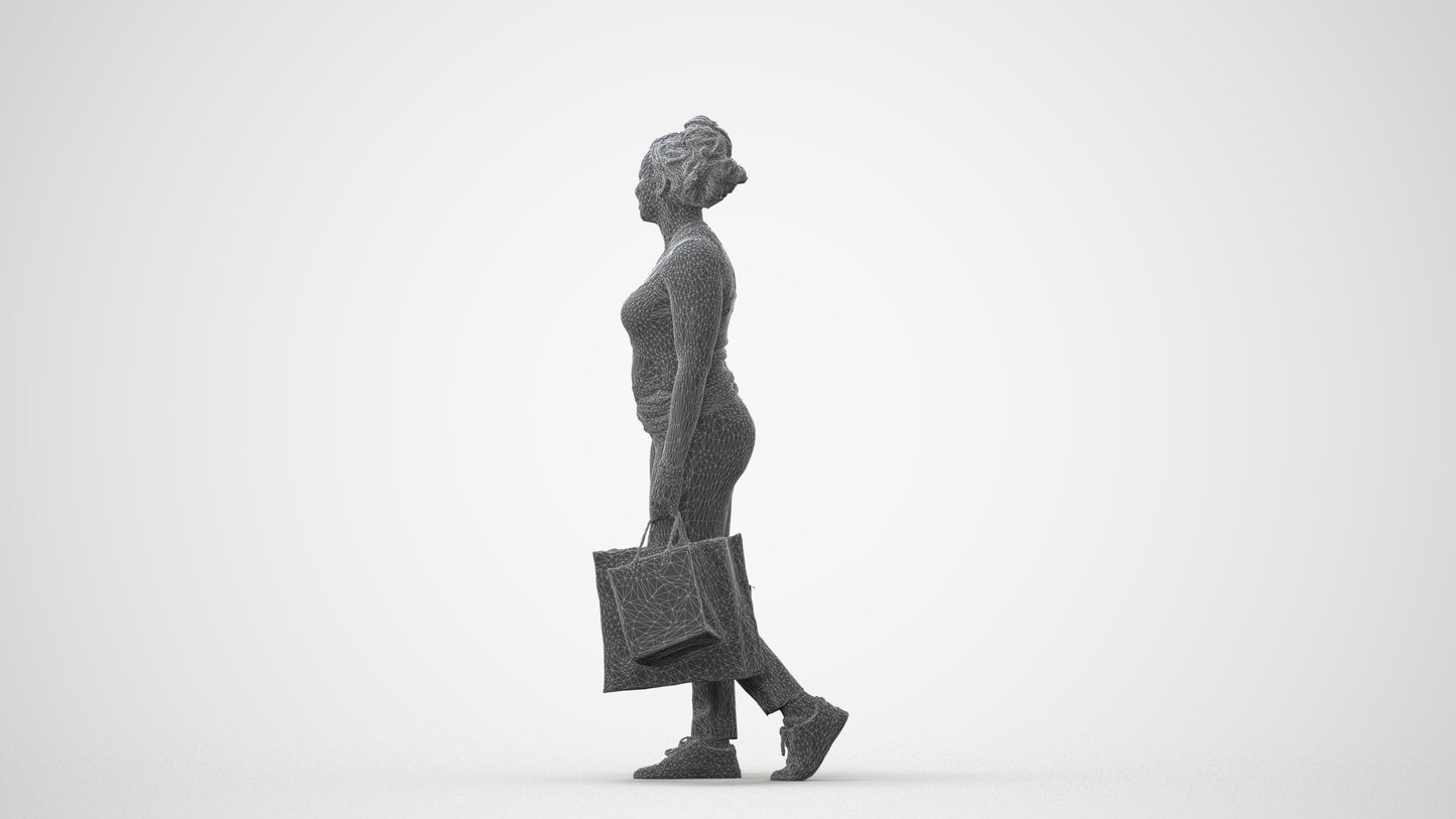 3D people model woman casual shopping, scanned human for 3ds Max rendering, square thumbnail