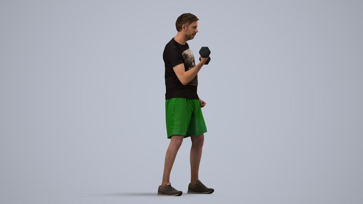 photogrammetry 3D man sport, realistic human model archviz FBX, side view render