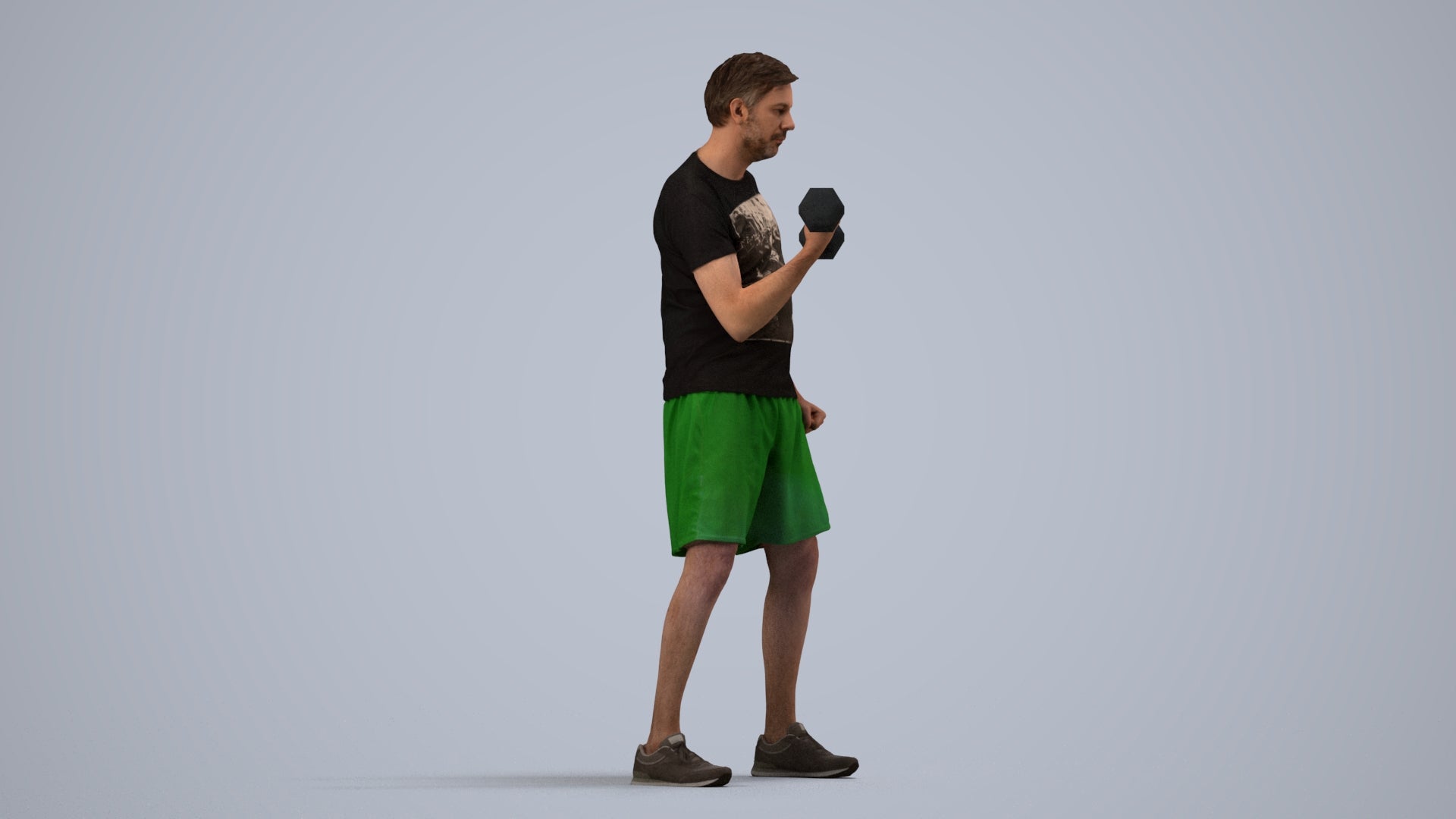 photogrammetry 3D man sport, realistic human model archviz FBX, side view render