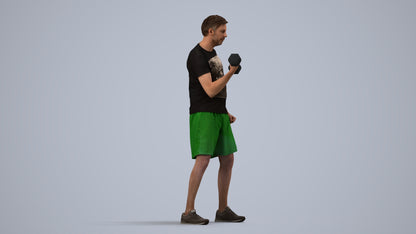 photogrammetry 3D man sport, realistic human model archviz FBX, side view render