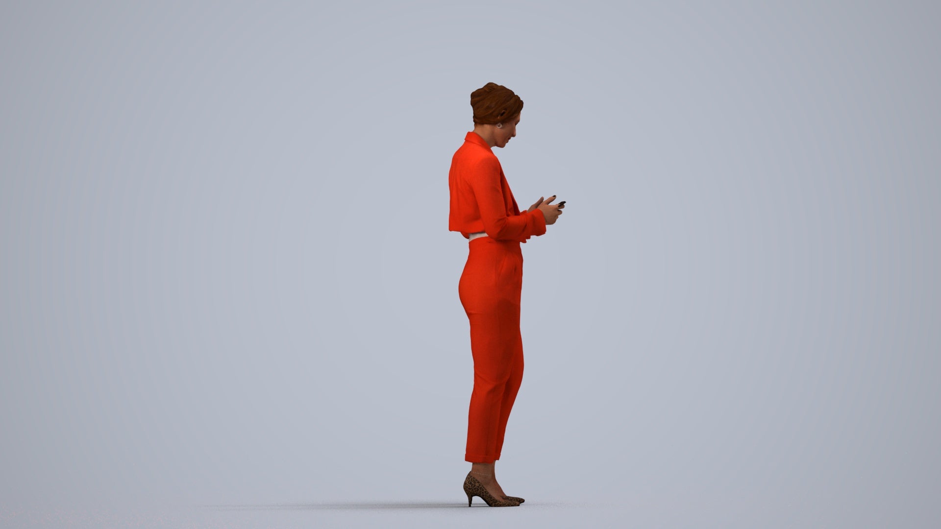 scanned 3D woman business standing, photogrammetry people for Enscape and V-Ray, side view render