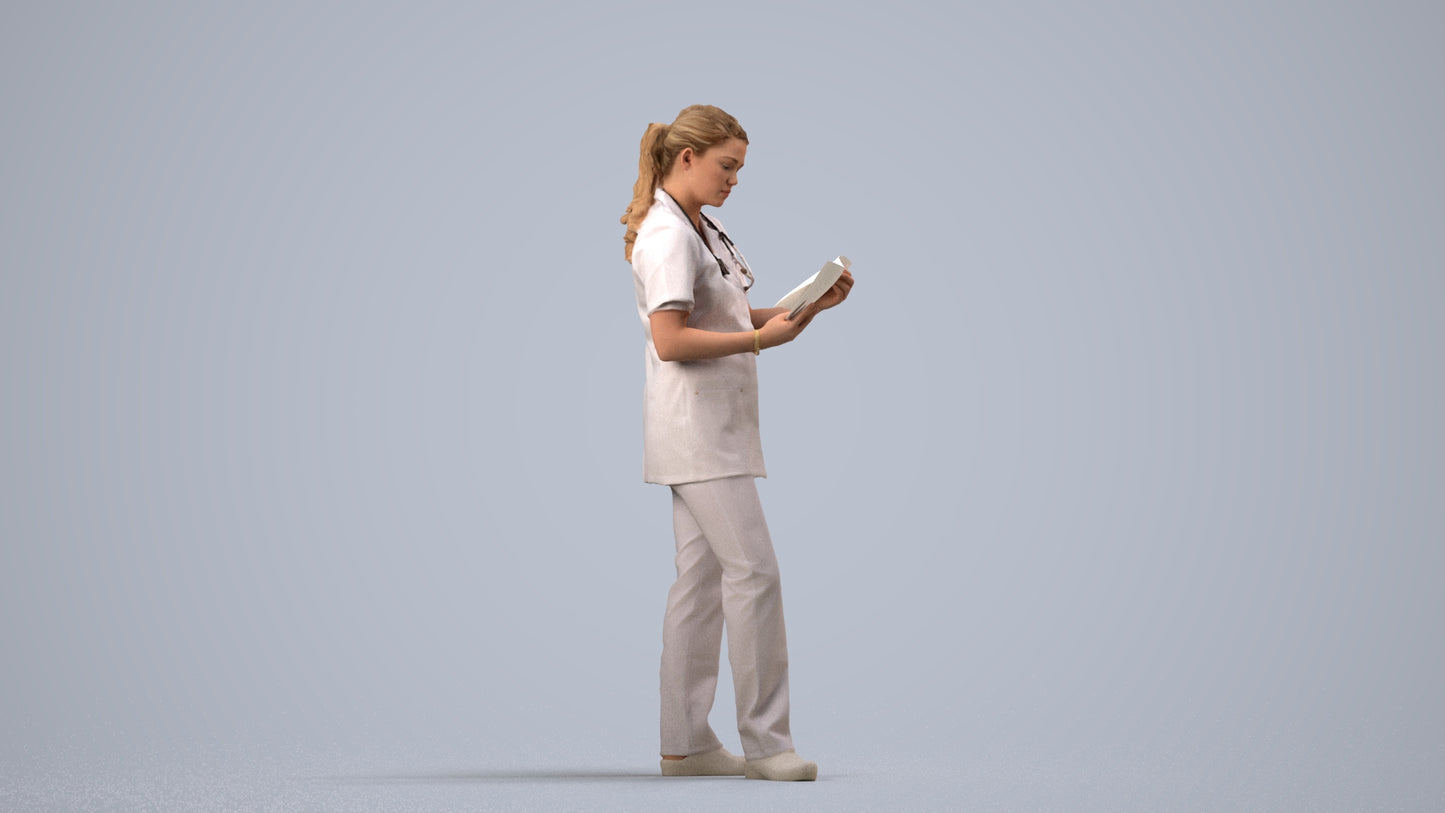 realistic 3D people woman medical, render-ready for V-Ray and Corona, FBX OBJ, side view render