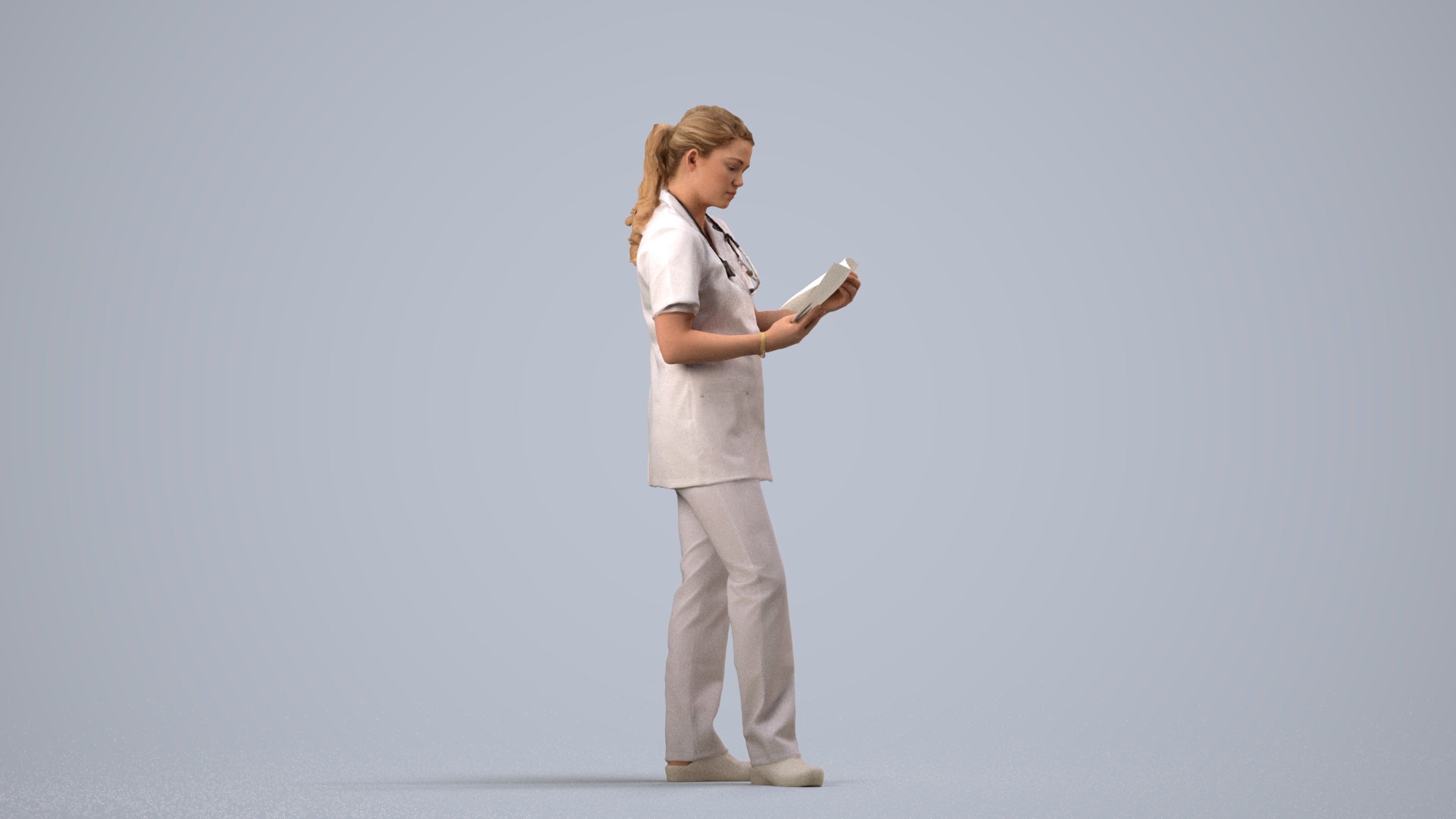 realistic 3D people woman medical, render-ready for V-Ray and Corona, FBX OBJ, side view render